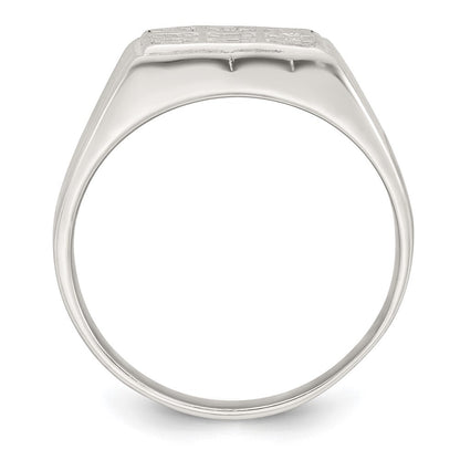 Sterling Silver Polished and Grooved CZ Square Men's Ring Size 11