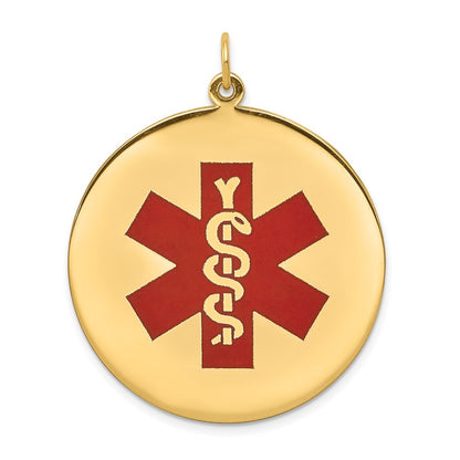 14k Yellow Gold 32mm Round Red Enameled Medical Jewelry Pendant