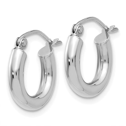 14K White Gold Polished 3mm Lightweight Tube Hoop Earrings Gift for Women