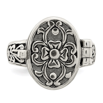 Sterling Silver Antiqued Oval Locket Ring Size 8