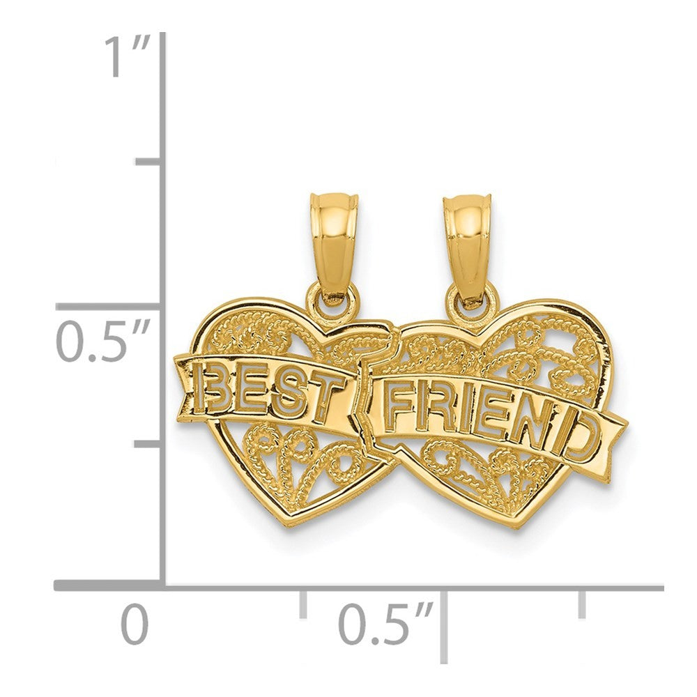 14k Yellow Gold BEST FRIEND 2-Piece Break-apart Double Hearts Pendant
