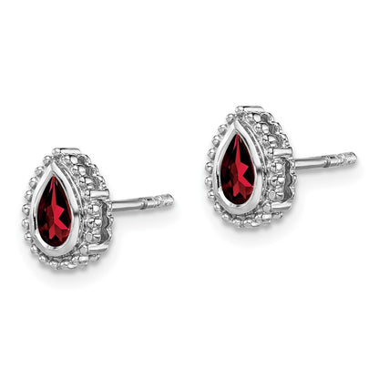 14k White Gold Pear Garnet Stud Earrings