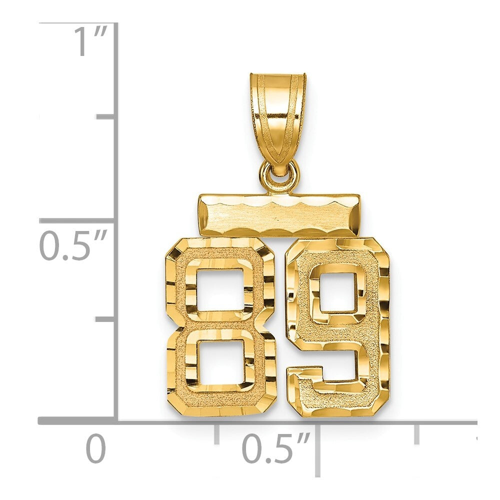 14k Yellow Gold Small Brushed Diamond-cut Number 89 Charm Pendant for Women