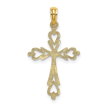 14k Yellow Gold Cross Cut-Out  Heart Ends Charm Pendant for Women