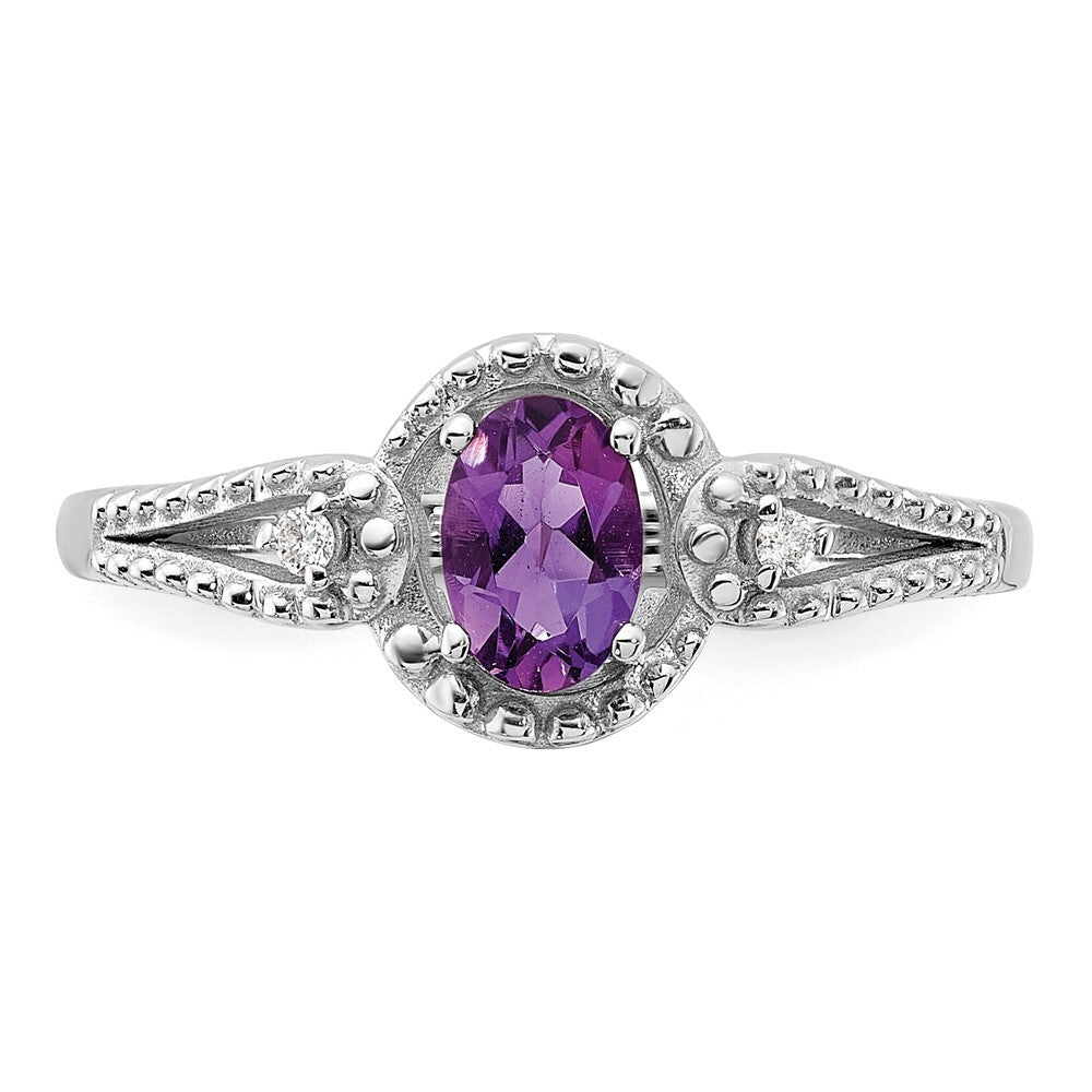 Sterling Silver Rhodium-plated Amethyst & Diamond Ring