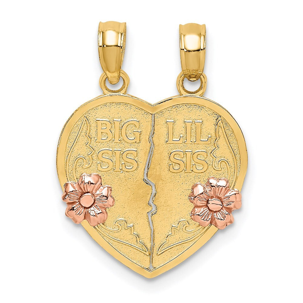 14k Two-tone Gold BIG SIS-LIL SIS Break-apart Heart Charm Pendant