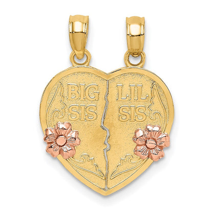 14k Two-tone Gold BIG SIS-LIL SIS Break-apart Heart Charm Pendant