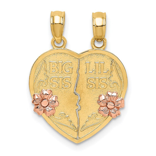 14k Two-tone Gold BIG SIS-LIL SIS Break-apart Heart Charm Pendant