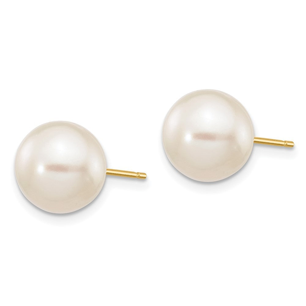 14k Yellow Gold 9-10mm White Round Freshwater Cultured Pearl Stud Earrings
