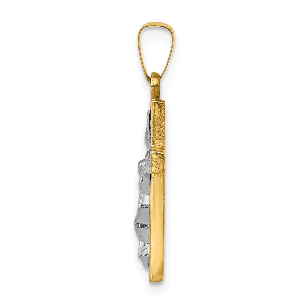 14k Yellow Gold Rhodium Polished Inri Crucifix Pendant for Women