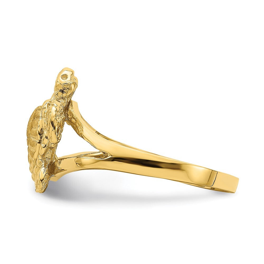 14K Yellow Gold Textured Sea Turtle Ring Size 7