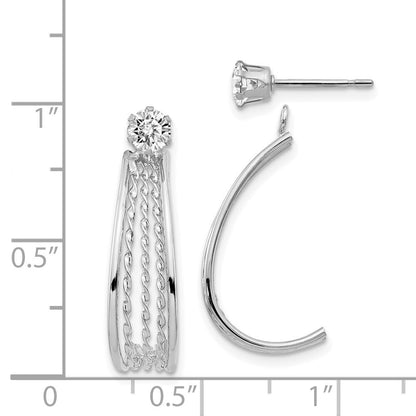 14K White Gold J Hoop Polished Cubic Zirconia Stud Earrings Gift for Women