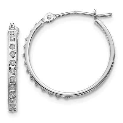 14k White Gold Diamond Fascination Round Hinged Hoop Earrings Gift for Women