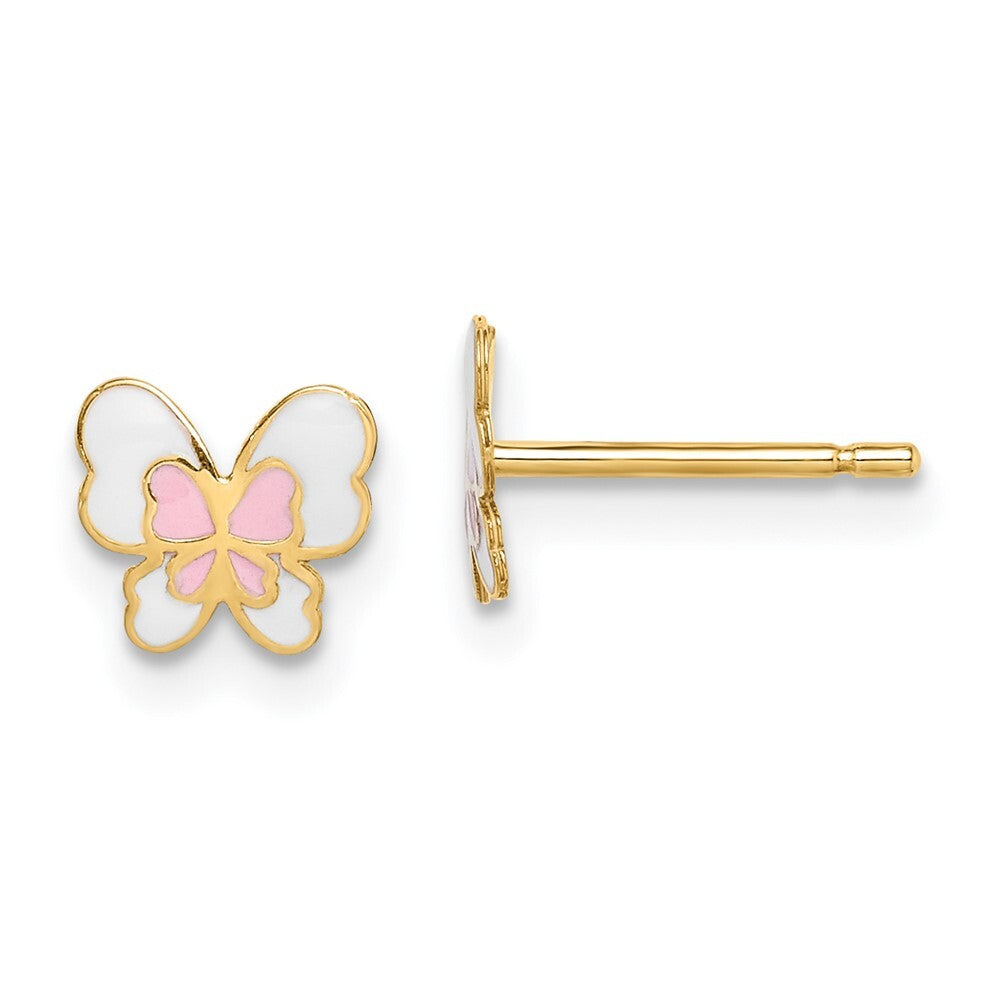 14k Yellow Gold Enamel Butterfly Stud Earrings Gift for Women