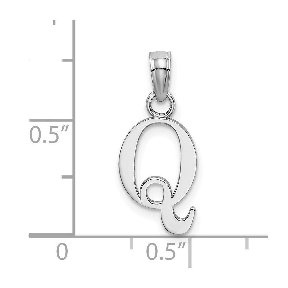 14k White Gold Polished Block Letter Q Initial Pendant for Women