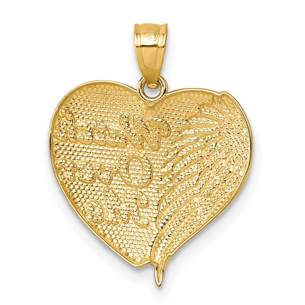 14k Yellow Gold RH Polished / Dia-cut Heart With Wing Watch Over Me Pendant