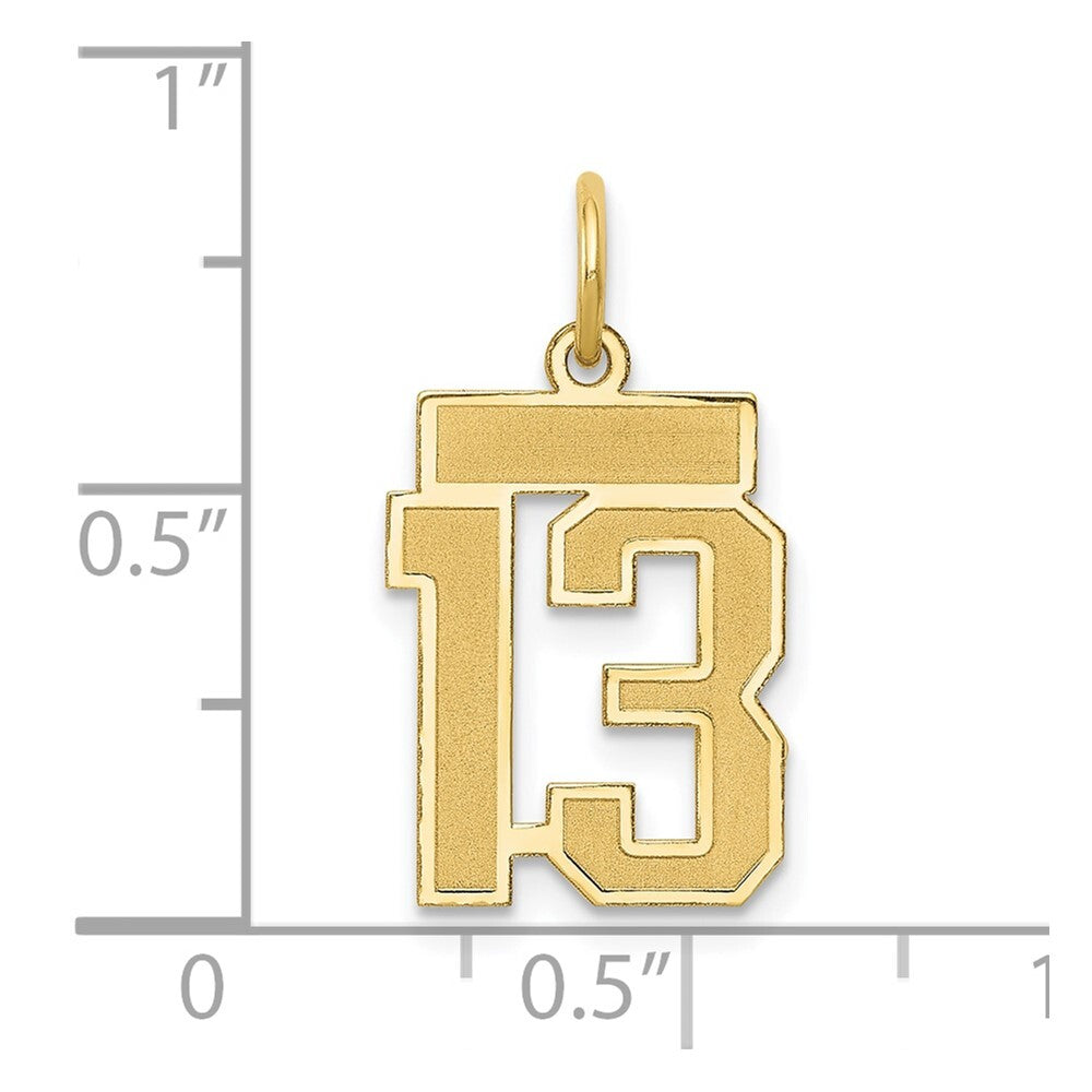 14k Yellow Gold Small Satin Number 13 Charm Pendant for Women