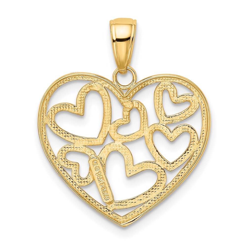 14k Yellow Gold and White Rhodium Polished Hearts inside Heart Pendant for Women