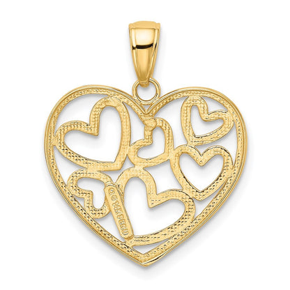 14k Yellow Gold and White Rhodium Polished Hearts inside Heart Pendant for Women