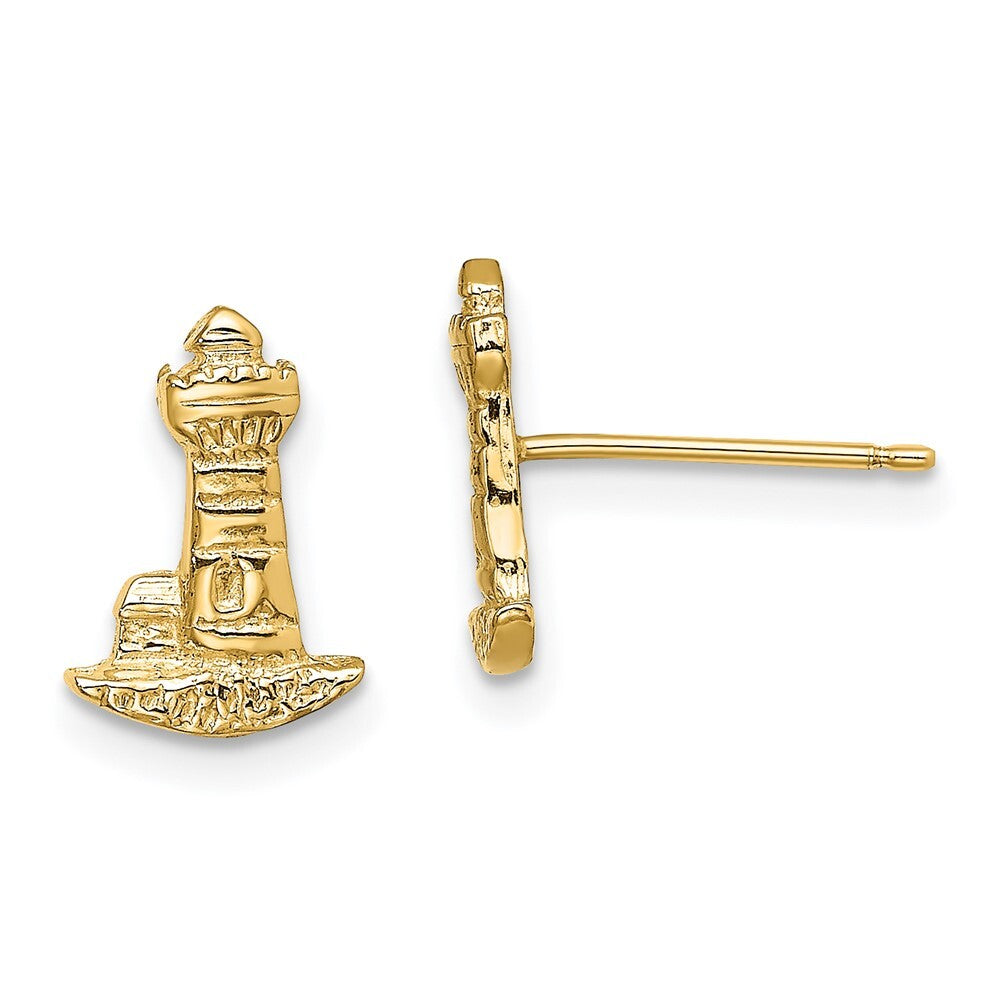 14k Yellow Gold Lighthouse Stud Earrings Gift for Women