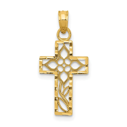 14k Yellow Gold Diamond-cut Filigree Cross Pendant for Women
