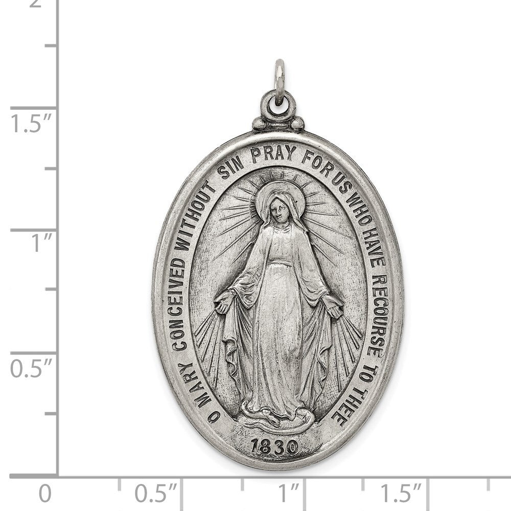 Sterling Silver Antiqued Miraculous Medal Pendant Holiday Gift for Women