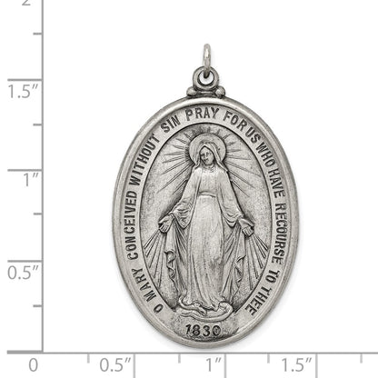 Sterling Silver Antiqued Miraculous Medal Pendant Holiday Gift for Women