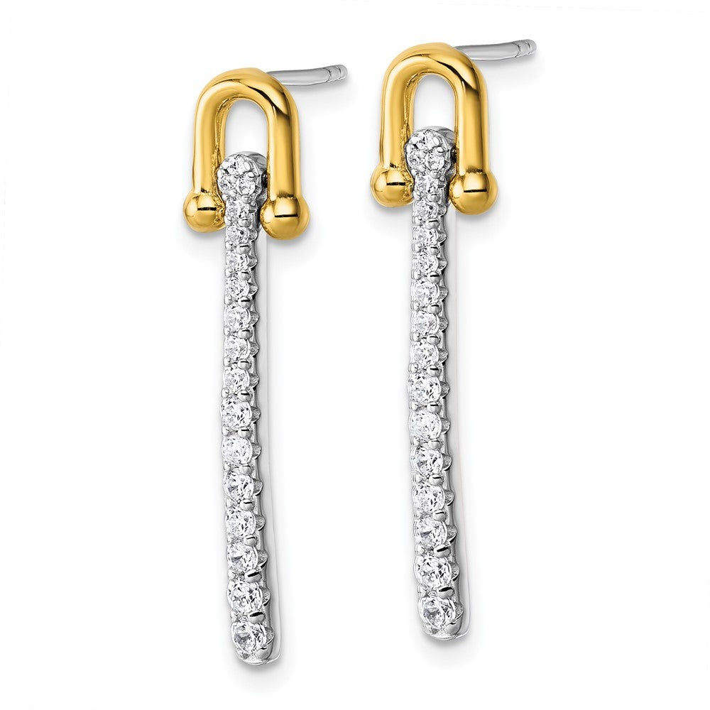 Sterling Silver Gold-tone CZ Polished And Textured Dangle Earrings