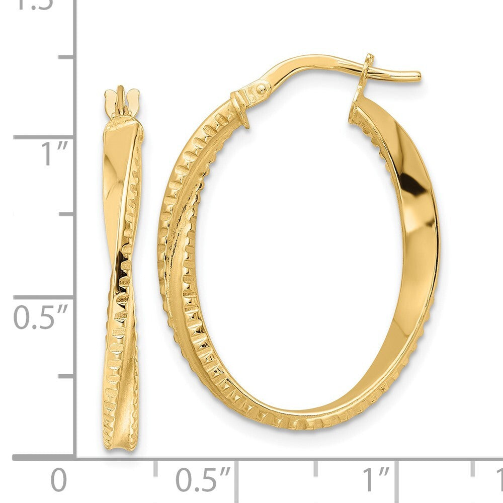 14k Yellow Gold Polished Twisted Oval Hoop Earrings