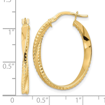 14k Yellow Gold Polished Twisted Oval Hoop Earrings