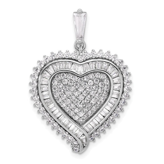 Sterling Silver Rhodium-plated Cubic Zirconia Heart Pendant