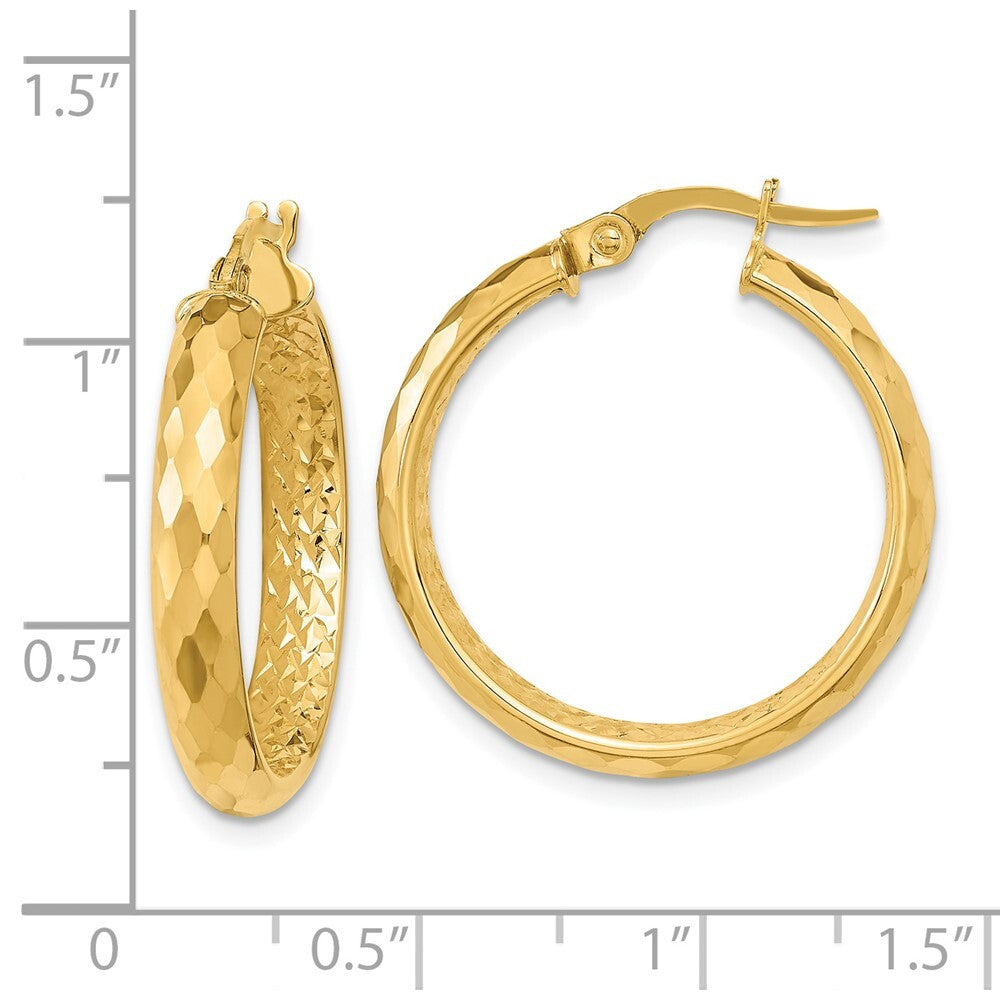 14k Yellow Gold Polished and Textured Diamond-cut Inside Fancy Hoop Earrings
