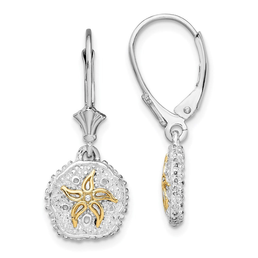 Sterling Silver Rhodium-Plated Sand Dollar with 14k Starfish Drop Earrings