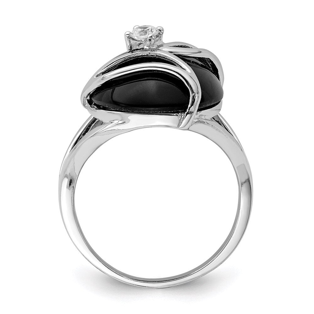 Sterling Silver Rhodium-plated Onyx and Cubic Zirconia Ring Size 7