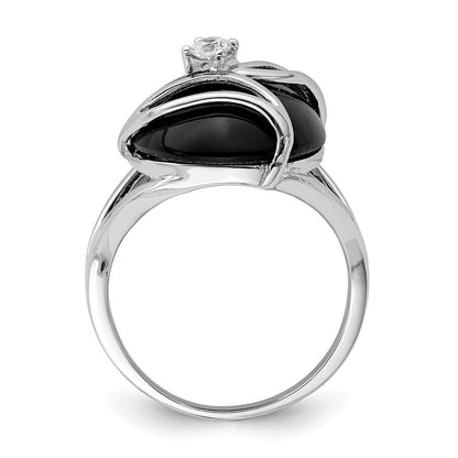 Sterling Silver Rhodium-plated Onyx and Cubic Zirconia Ring Size 7