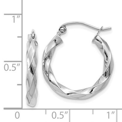 14k White Gold 3mm Twisted Hoop Earrings Gift for Women