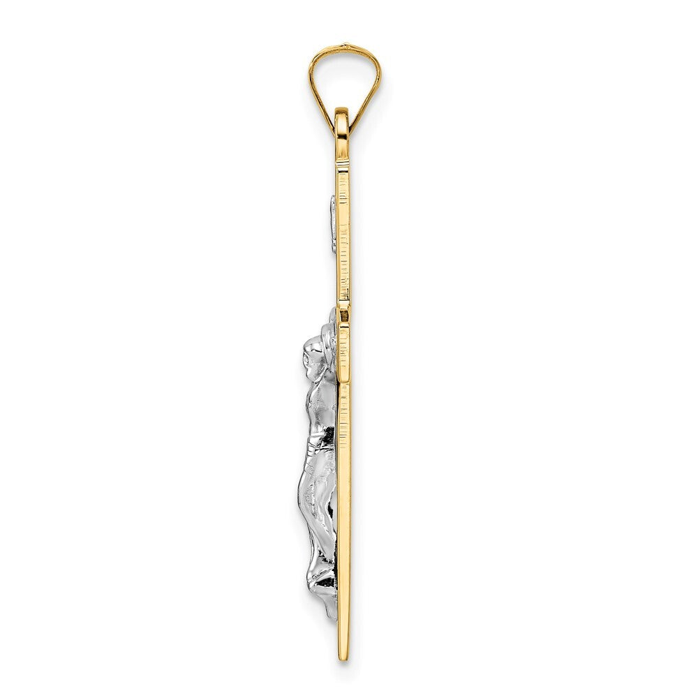 14k Two-tone Gold Polished Solid INRI Crucifix Pendant for Women
