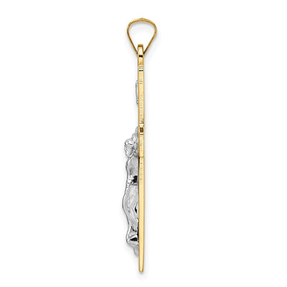 14k Two-tone Gold Polished Solid INRI Crucifix Pendant for Women