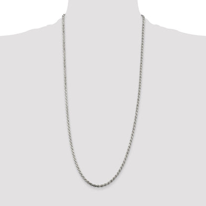 Sterling Silver Rhodium-plated 3.2mm Diamond-cut Rope Chain