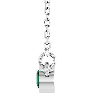 14k White Gold Lab-Grown Emerald Solitaire 16" Necklace for Women