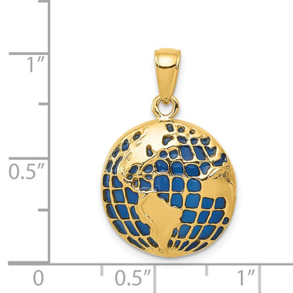 14k Yellow Gold Blue Enameled Globe Pendant for Women