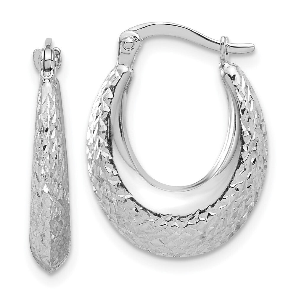14K White Gold Polished and Diamond-cut Hoop Earrings Gift for Women