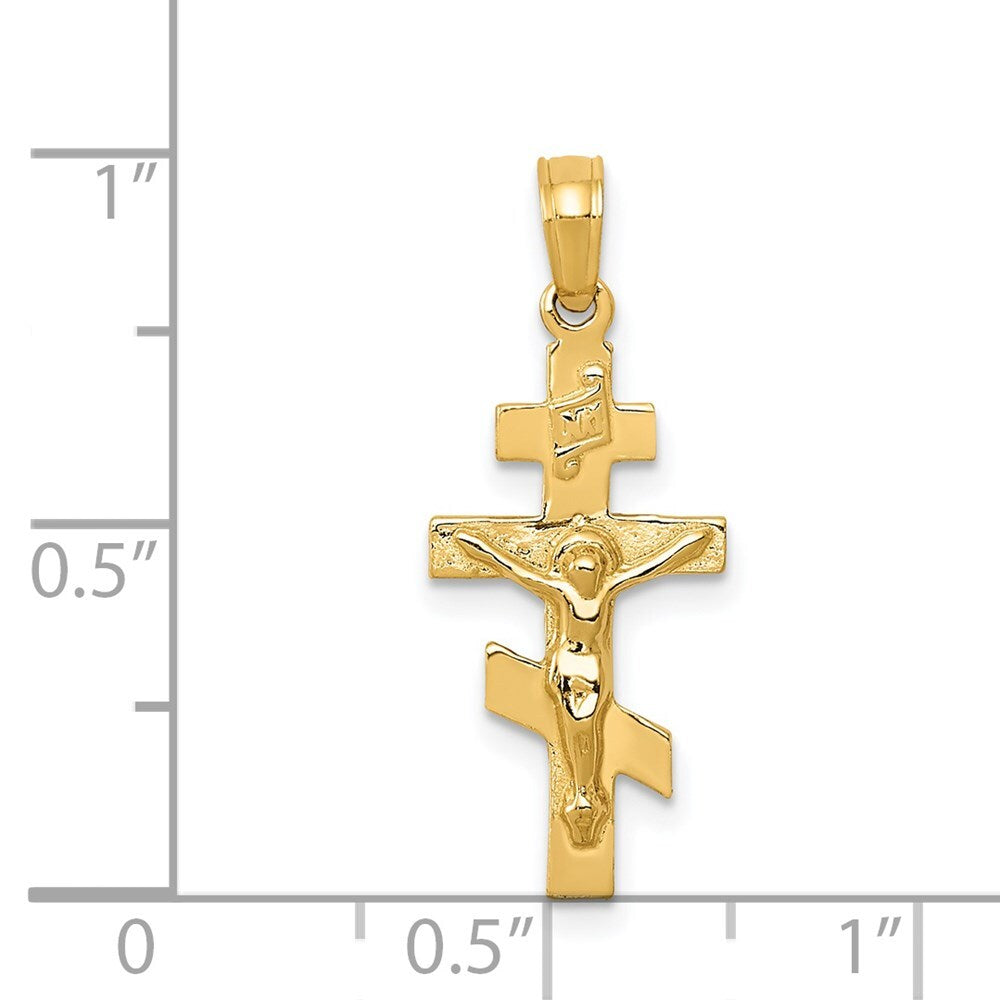 14k Yellow Gold Eastern Orthodox Crucifix Charm Pendant for Women