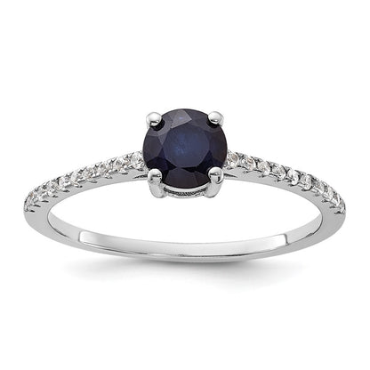Sterling Silver Rh-plated-plated .81S Sapphire and .12WT White Topaz Ring Size 6