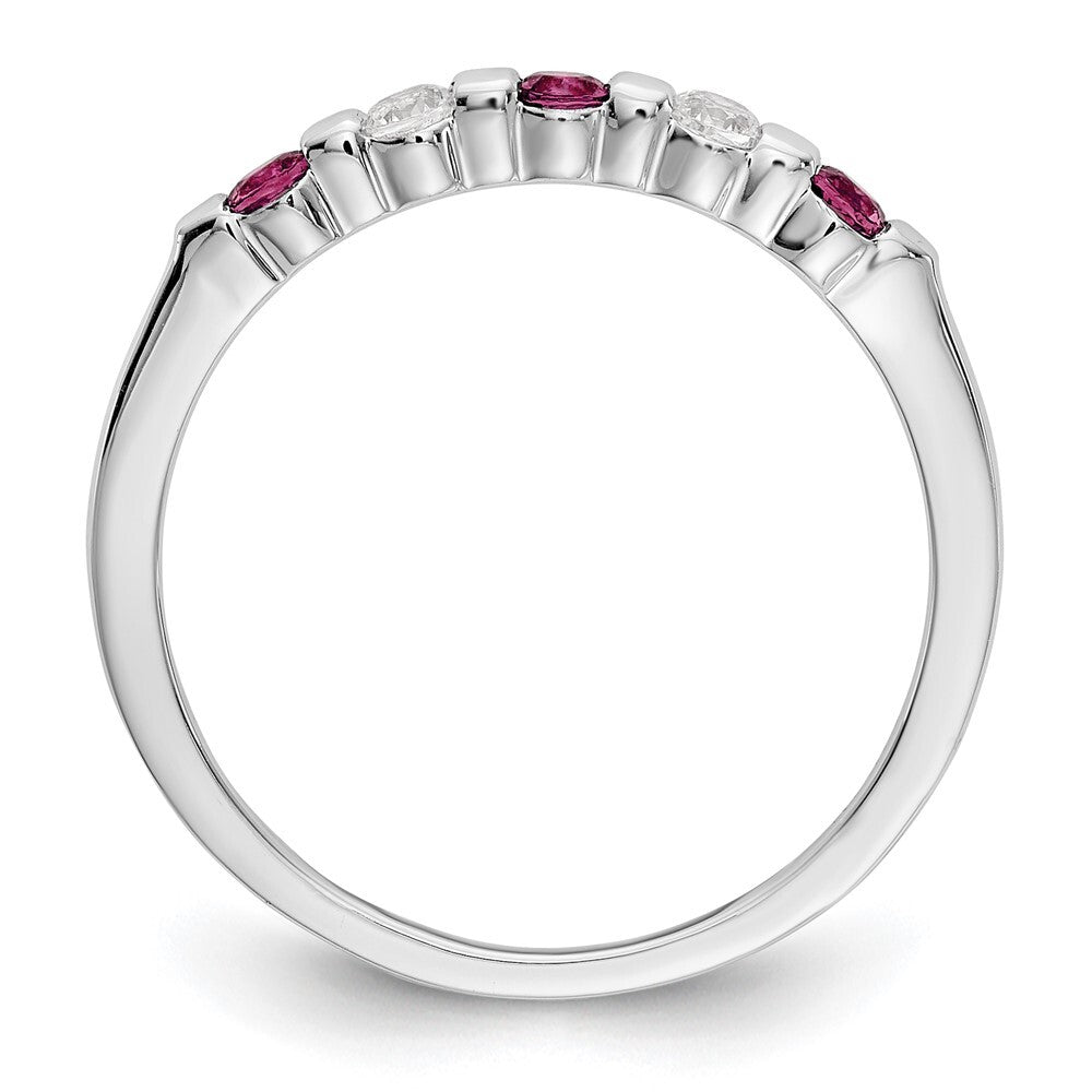 14k White Gold 1/10 carat Diamond and Ruby Complete Band Size 7