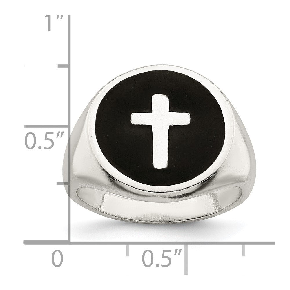 Sterling Silver Rhodium-plated Enameled Cross Ring Size 10
