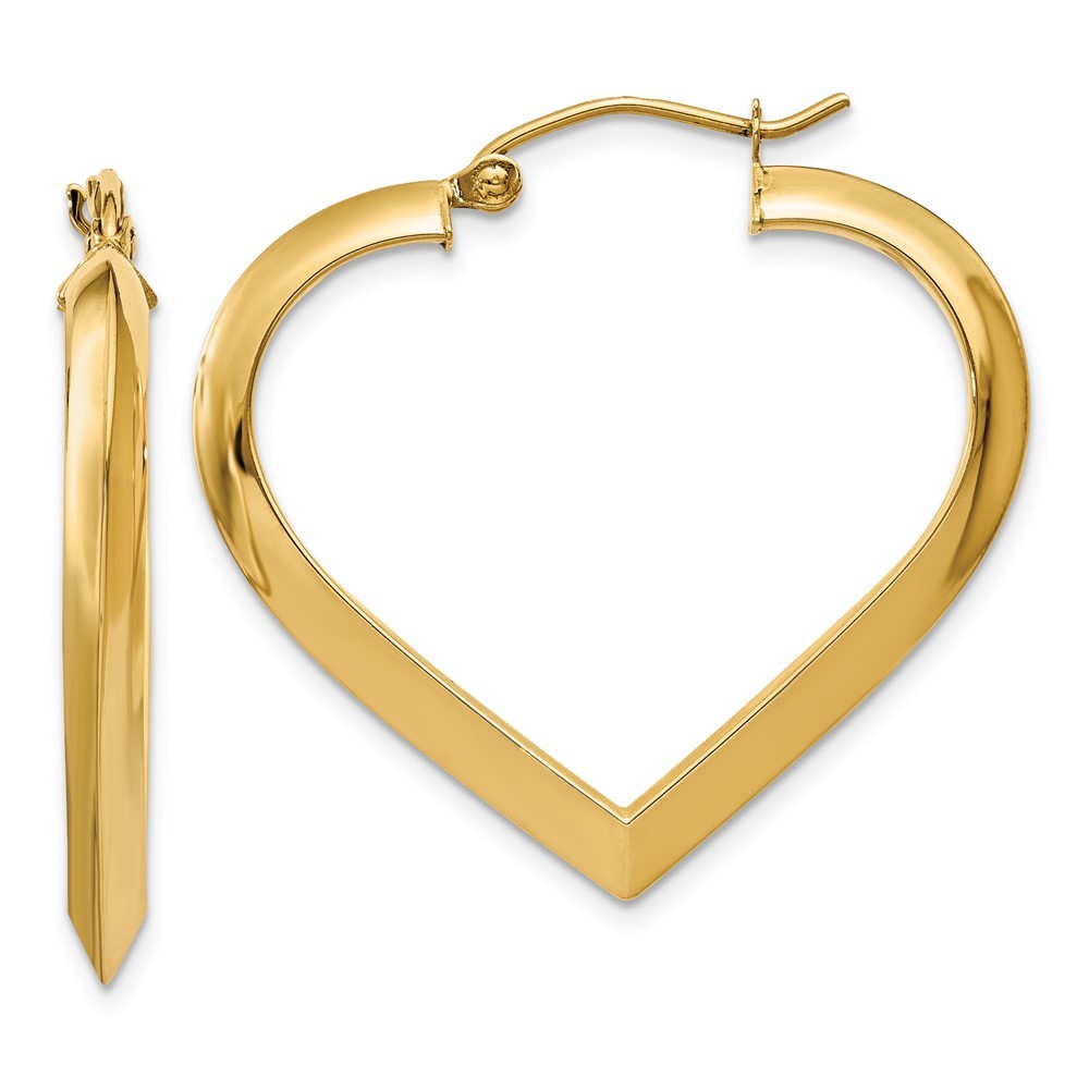 14k Yellow Gold Polished Heart Hoop Earring