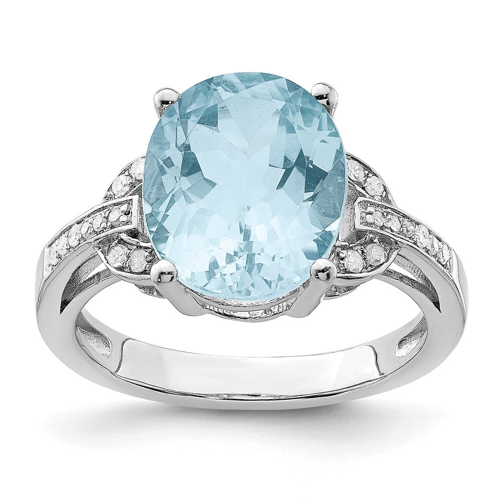 Sterling Silver Rhodium Sky Blue Topaz & Diamond Ring Size 7