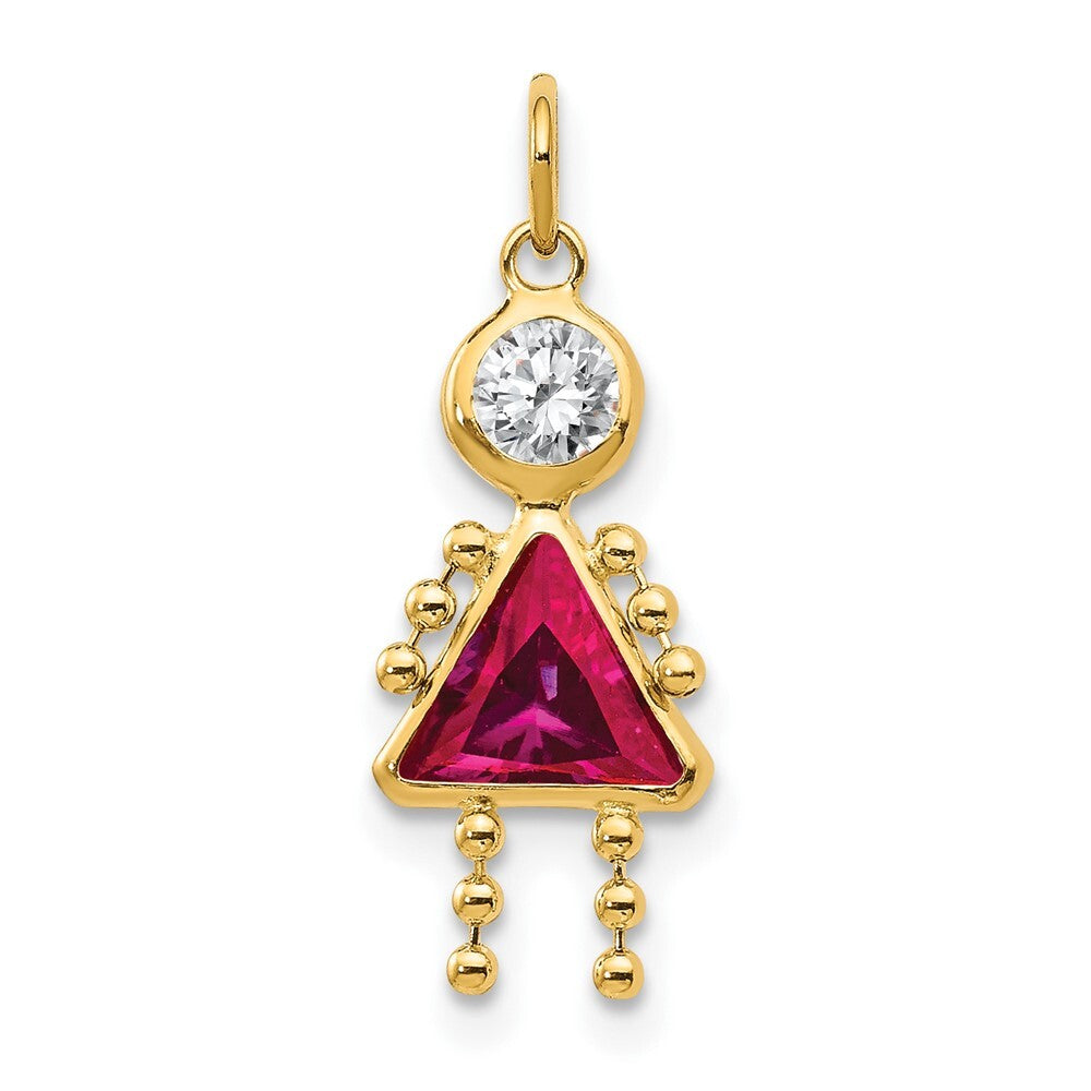 14k Yellow Gold July Girl Birthstone Charm Pendant for Women
