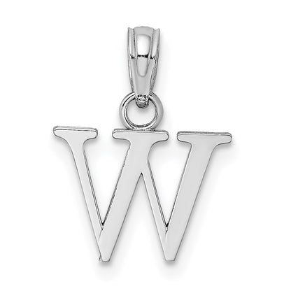 14k White Gold Polished Block Letter W Initial Pendant for Women